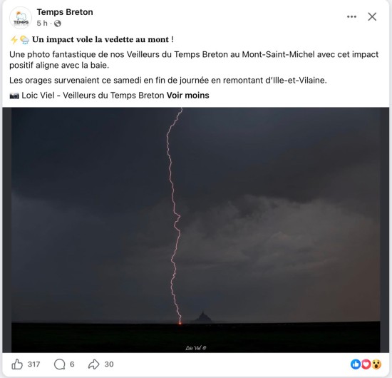 Foudre et Mont St Michel - Magnifique Photo de Loïc Viel vu sur Facebook